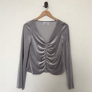 Urban Outfitters Marie Cinched V-neck Velvet Top in Silver
